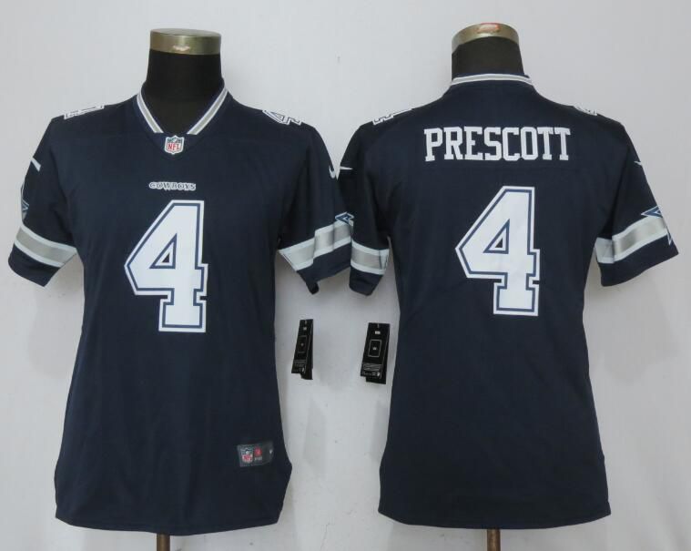 Women Dallas cowboys #4 Prescott Blue Nike NFL Jerseys